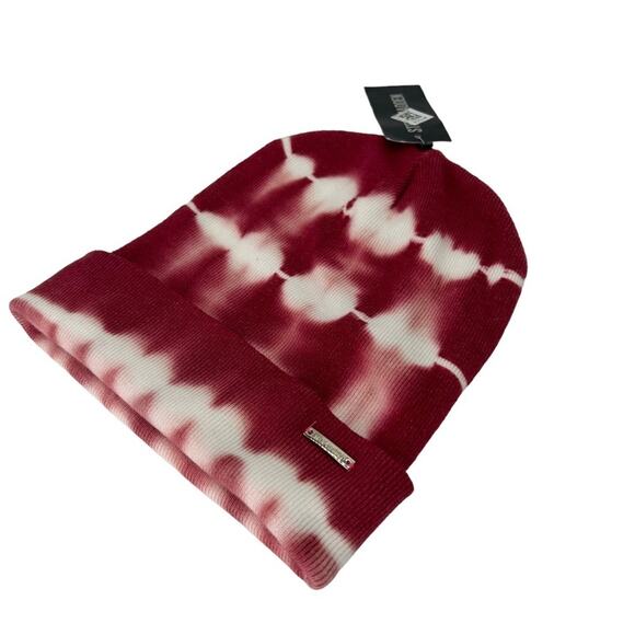 NEW Steve Madden Red Tie Dye Beanie Ribbed Knit Folded Cuff Winter Hat NWT - Picture 2 of 9
